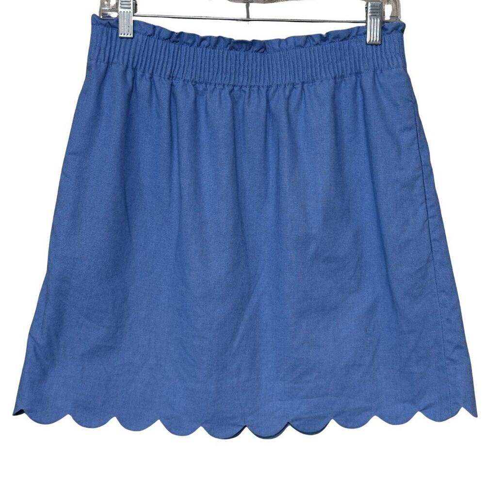 J.CREW Linen Blend Scalloped Hem Skirt Women’s 10 Blue Pockets Lined Above Knee